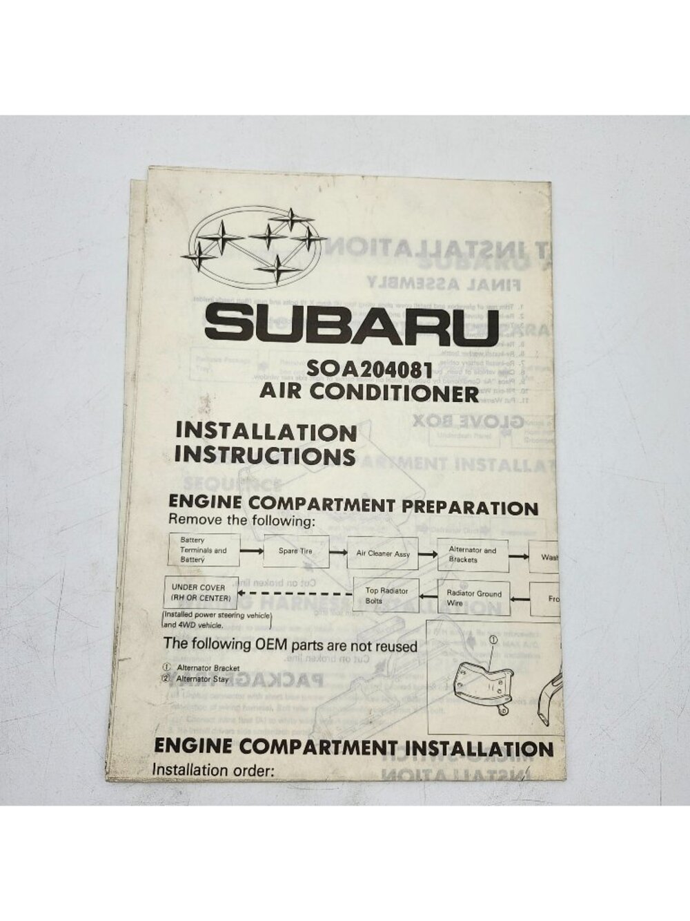 1981 Subaru Air Conditioner Installation Instructions Manual Fold-Out SOA204081